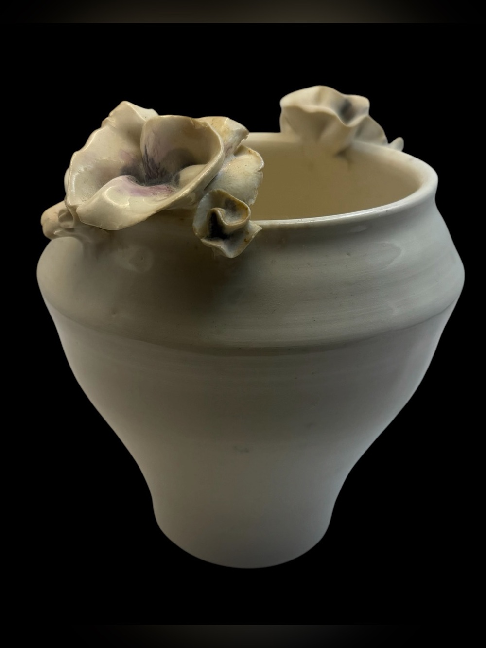 Hand Signed Mark Bell Contemporary Studio Pottery Vase w/ 3D Floral Elements